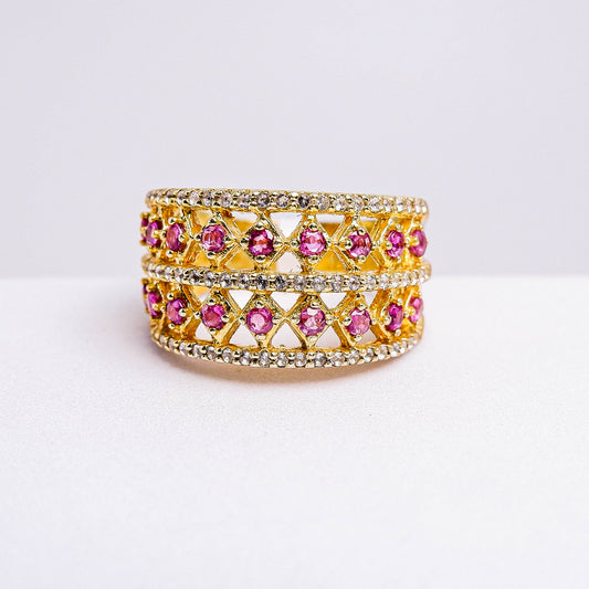 แหวนเงินแท้ 925 ฝังพลอย ทับทิมไทย (Siam Ruby) + ไวท์โทพาส (whitetopaz)