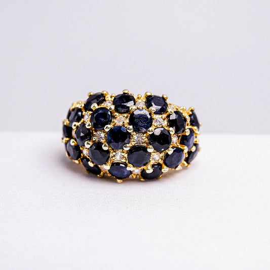 แหวนเงินแท้ 925 ฝังพลอย ไพลินกาญจน์ (Blue Sapphire) + เซอร์คอน (Zircon)