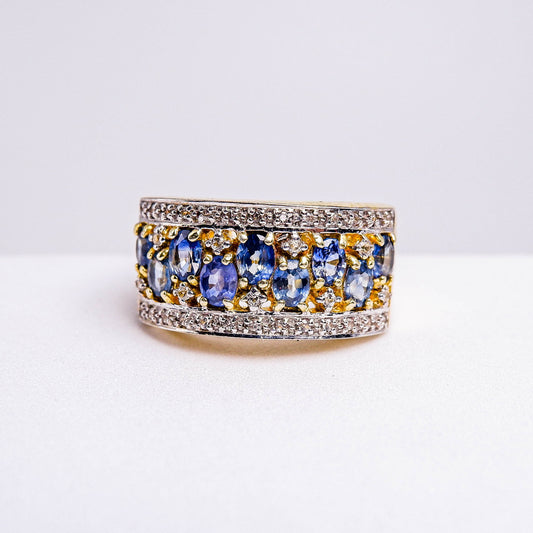 แหวนเงินแท้ 925 ฝังพลอย ไพลิน (Blue Sapphire) + เซอร์คอน (Zircon)