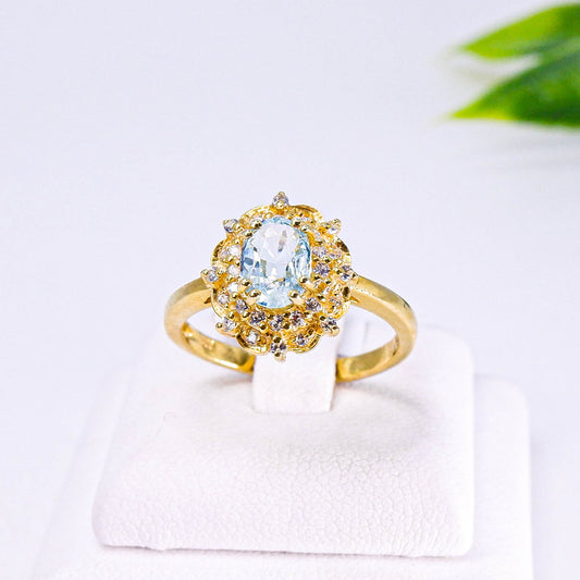 แหวนเงินแท้ 925 ฝังพลอย อความารีน (Aqua marin) + เซอร์คอน (Zircon)