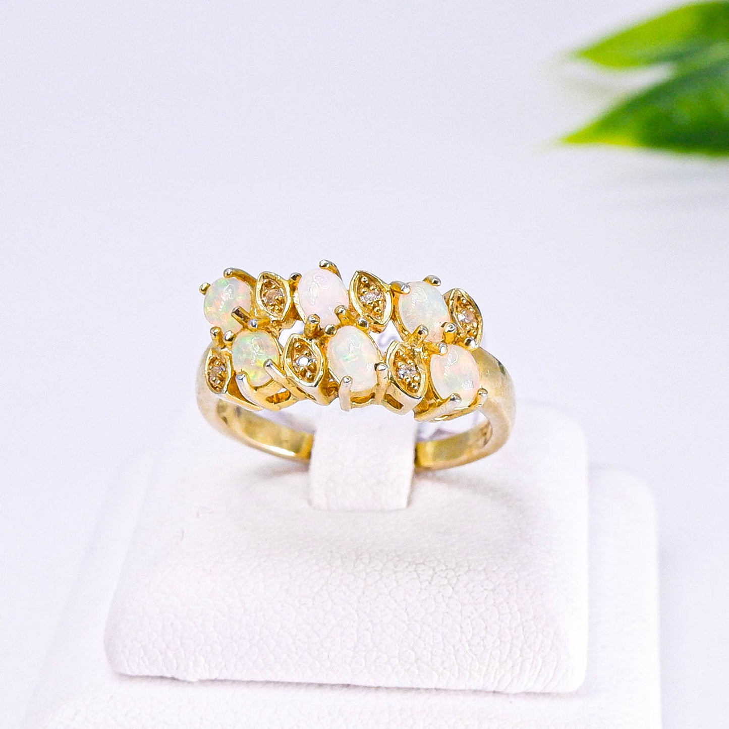 แหวนเงินแท้ 925 ฝังพลอย โอปอล (Opal) + ไวท์โทพาส (whitetopaz)