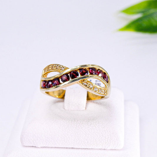 แหวนเงินแท้ 925 ฝังพลอย โรโดไลท์ (Rhodolite) + ไวท์โทพาส (whitetopaz)