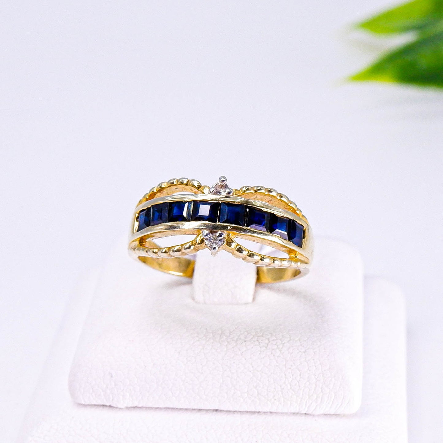 แหวนเงินแท้ 925 ฝังพลอย ไพลิน (Blue Sapphire) + ไวท์โทพาส (whitetopaz)