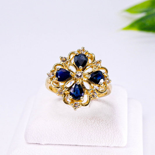 แหวนเงินแท้ 925 ฝังพลอย ไพลิน (Blue Sapphire) + เซอร์คอน (Zircon)