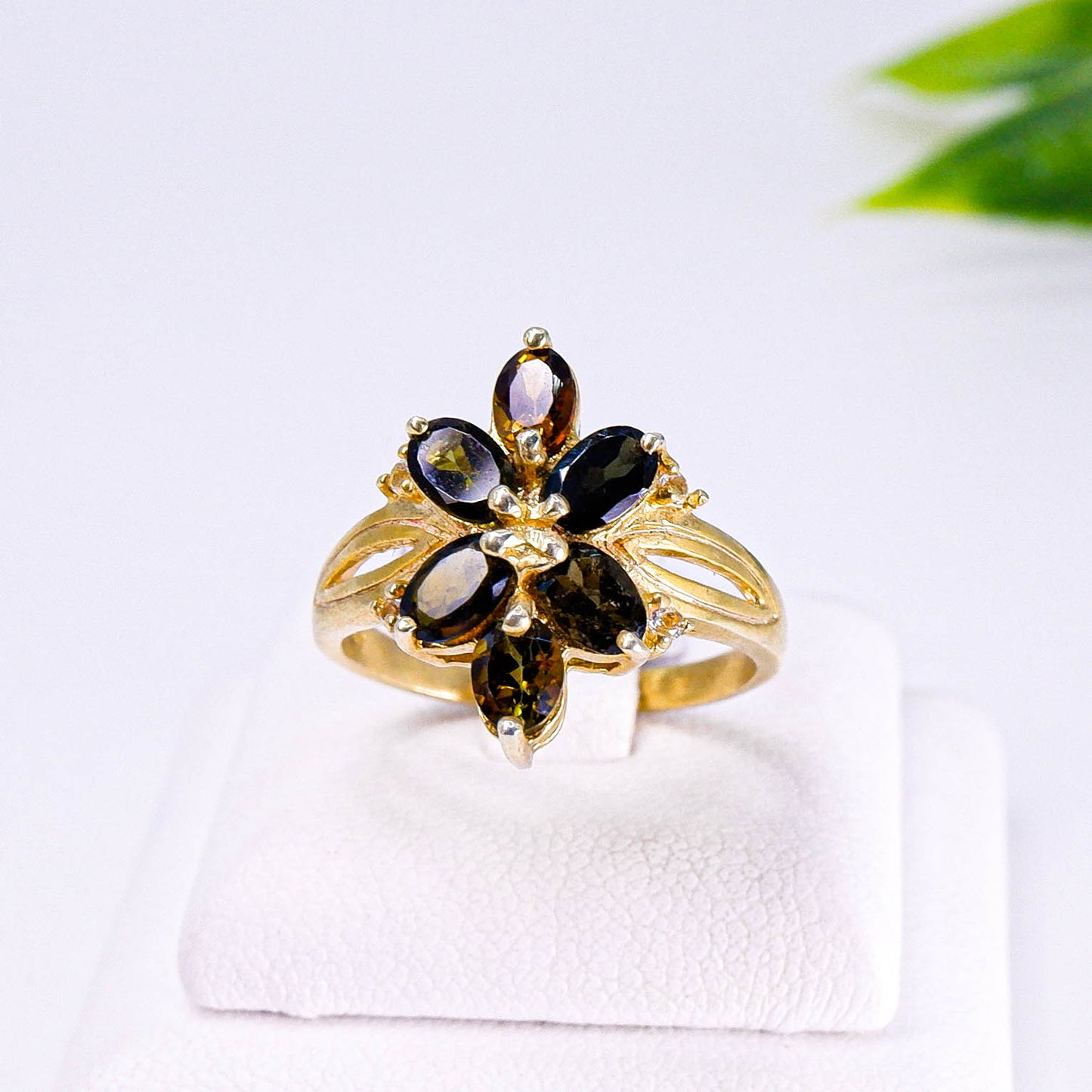 แหวนเงินแท้ 925 ฝังพลอย ทัวมาลีน (Tourmaline) + ไวท์โทพาส (whitetopaz)