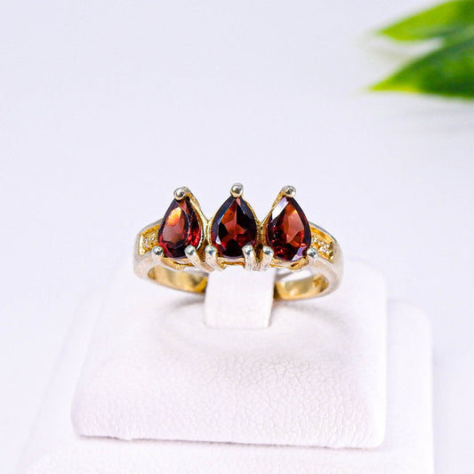 แหวนเงินแท้ 925 ฝังพลอย โกเมน (Garnet) + โทพาส (Topaz)