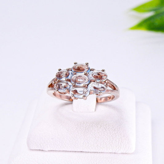 แหวนเงินแท้ 925 ฝังพลอย บลูโทพาส (Blue Topaz) + โทพาส (Topaz)
