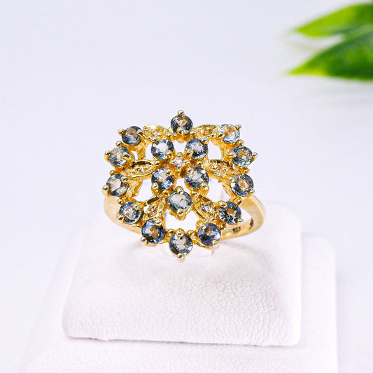 แหวนเงินแท้ 925 ฝังพลอย แซฟไฟร์ (Sapphire) + ไวท์โทพาส (whitetopaz)
