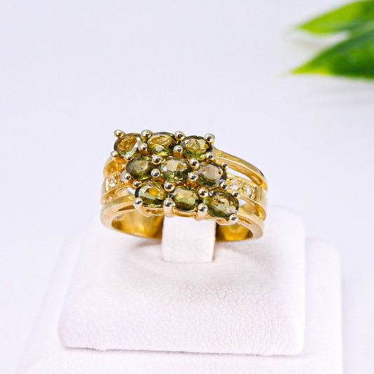 แหวนเงินแท้ 925 ฝังพลอย เขียวส่อง (green Sapphire) + ไวท์โทพาส (whitetopaz)