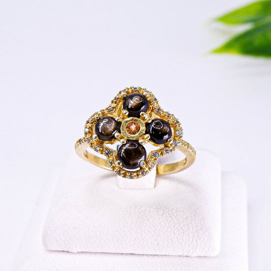 แหวนเงินแท้ 925 ฝังพลอย สตาร์บางกะจะ(Black Star Sapphire)+แฟนซีแซฟไฟร์(Fancy Sapphire)+ไวท์โทพาส(whitetopaz)