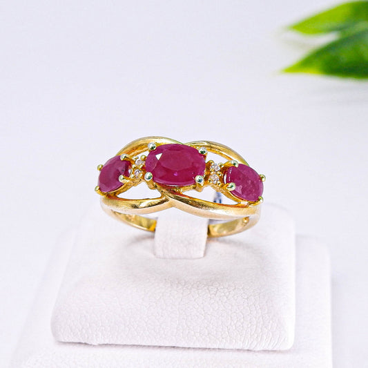 แหวนเงินแท้ 925 ฝังพลอย ทับทิม (Ruby) + เซอร์คอน (Zircon)