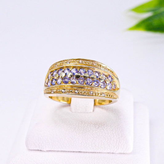 แหวนเงินแท้ 925 ฝังพลอย แทนซาไนท์ (Tanzanite) + ไวท์โทพาส (whitetopaz)