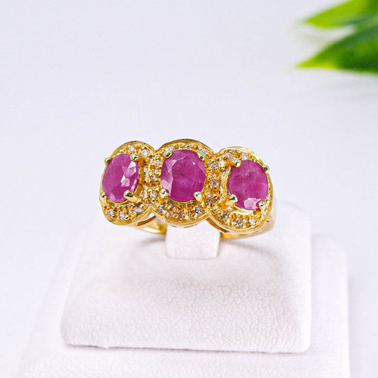 แหวนเงินแท้ 925 ฝังพลอย ทับทิม (Ruby) + เซอร์คอน (Zircon)