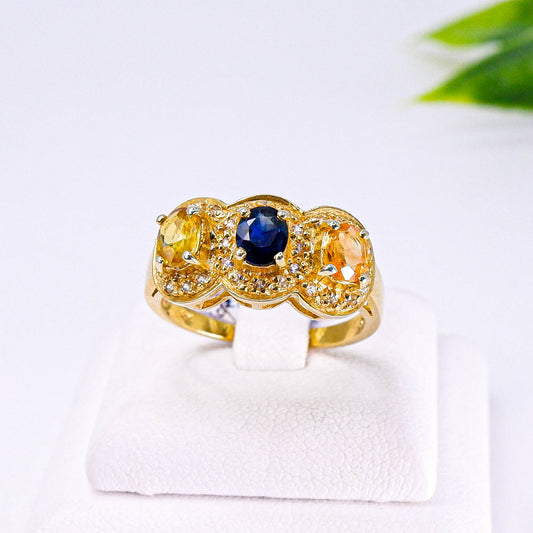 แหวนเงินแท้ 925 ฝังพลอย แฟนซีแซฟไฟร์ (Fancy Sapphire) + ไวท์โทพาส (whitetopaz)