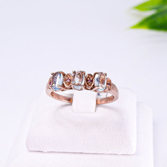 แหวนเงินแท้ 925 ฝังพลอย บลูโทพาส (Blue Topaz) + แซฟไฟร์ (Sapphire)