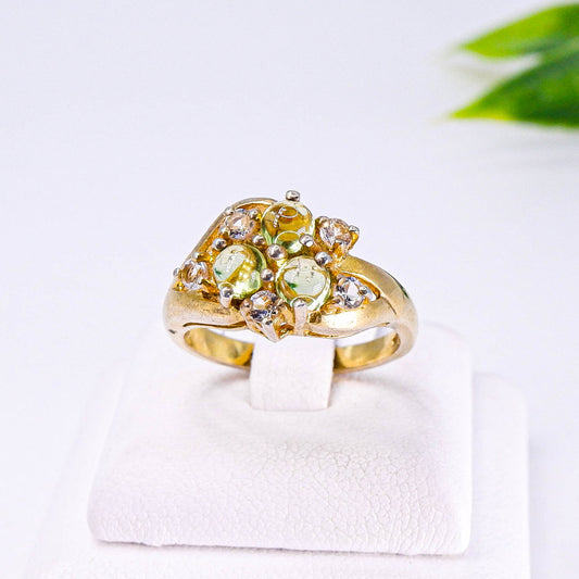 แหวนเงินแท้ 925 ฝังพลอย เพอริดอท (Peridot) + โทพาส (Topaz)