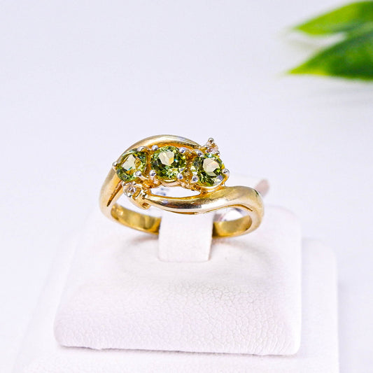 แหวนเงินแท้ 925 ฝังพลอย เพอริดอท (Peridot) + โทพาส (Topaz)