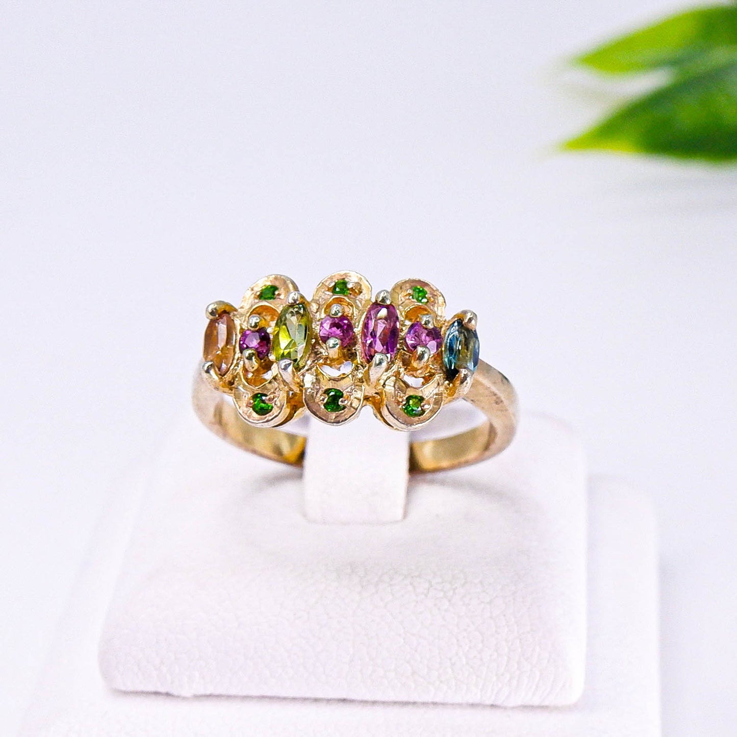แหวนเงินแท้ 925 ฝังพลอย ทัวมาลีน(Tourmaline)+ทับทิมไทย(Siam Ruby)+กรีนโครมไดออปไซต์(Green Chrome Diopside)