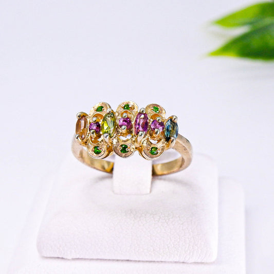 แหวนเงินแท้ 925 ฝังพลอย ทัวมาลีน(Tourmaline)+ทับทิมไทย(Siam Ruby)+กรีนโครมไดออปไซต์(Green Chrome Diopside)