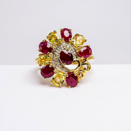 แหวนเงินแท้ 925 ฝังพลอย ทับทิม (Ruby) + เซอร์คอน (Zircon) + แซฟไฟร์ (Sapphire)