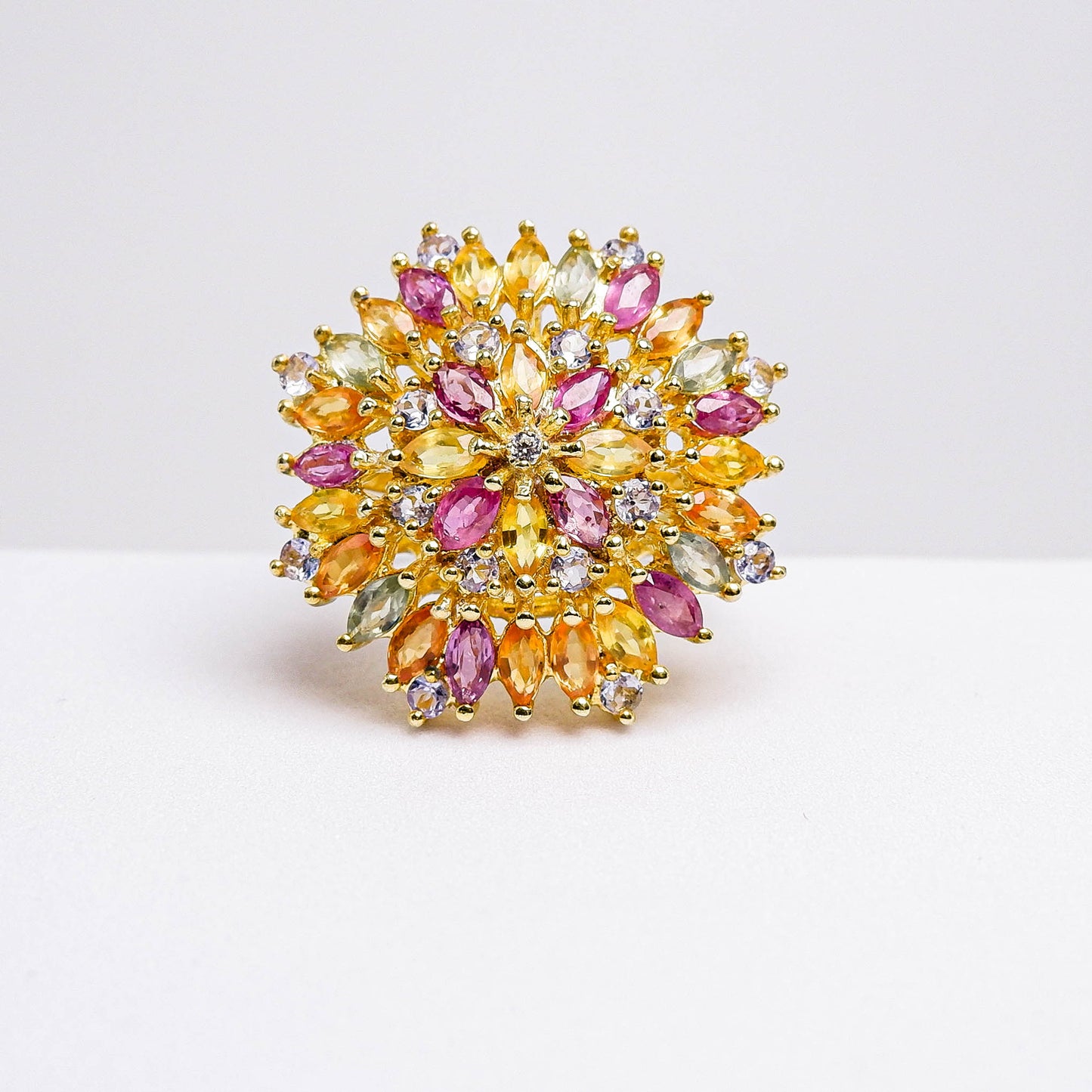 แหวนเงินแท้ 925 ฝังพลอย ทับทิมไทย(Siam Ruby)+แซฟไฟร์(Sapphire)+แทนซาไนท์(Tanzanite)+เซอร์คอน(Zircon)