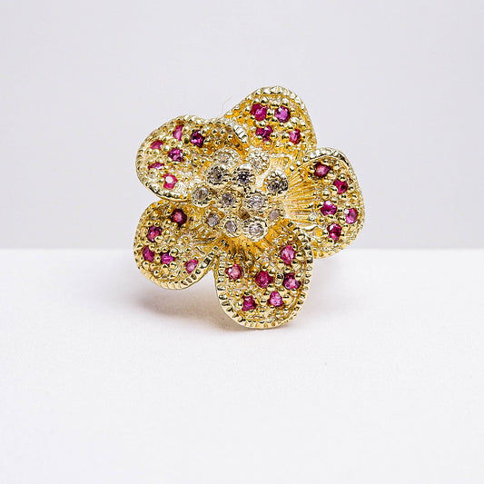 แหวนเงินแท้ 925 ฝังพลอย ทับทิมไทย (Siam Ruby) + เซอร์คอน (Zircon)