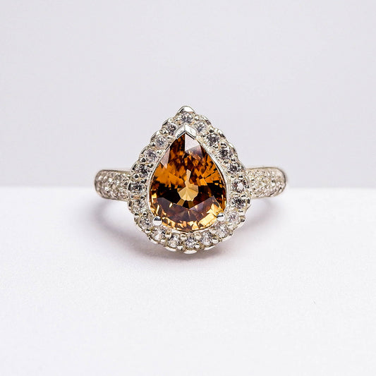 แหวนเงินแท้ 925 ฝังพลอย เพทาย (ดิบ)(Zircon)(Unheated)+เซอร์คอน(Zircon)