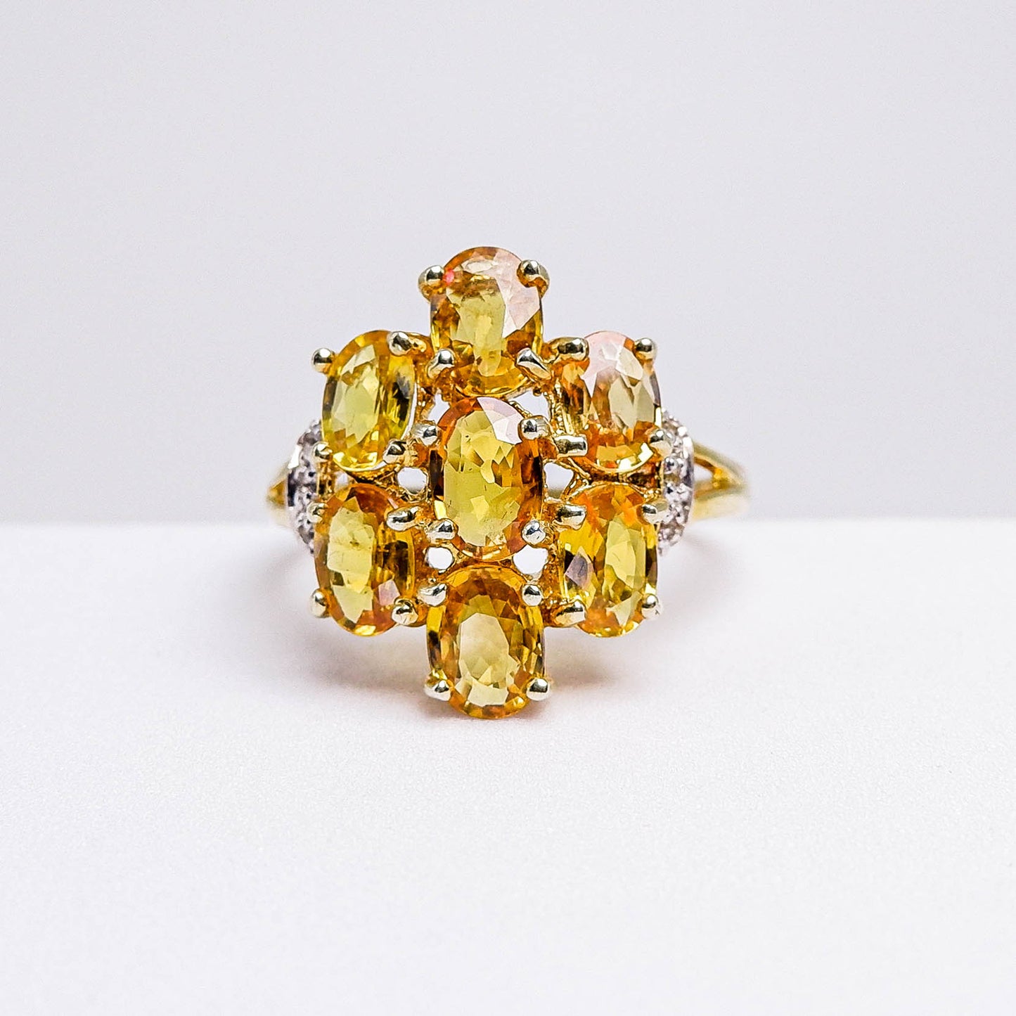 แหวนเงินแท้ 925 ฝังพลอย บุษราคัมบางกะจะ (Yellow Sapphire) + ไวท์โทพาส (whitetopaz)