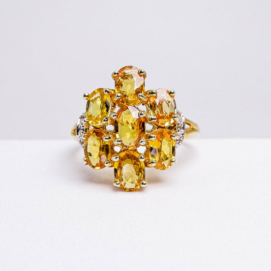 แหวนเงินแท้ 925 ฝังพลอย บุษราคัมบางกะจะ (Yellow Sapphire) + ไวท์โทพาส (whitetopaz)