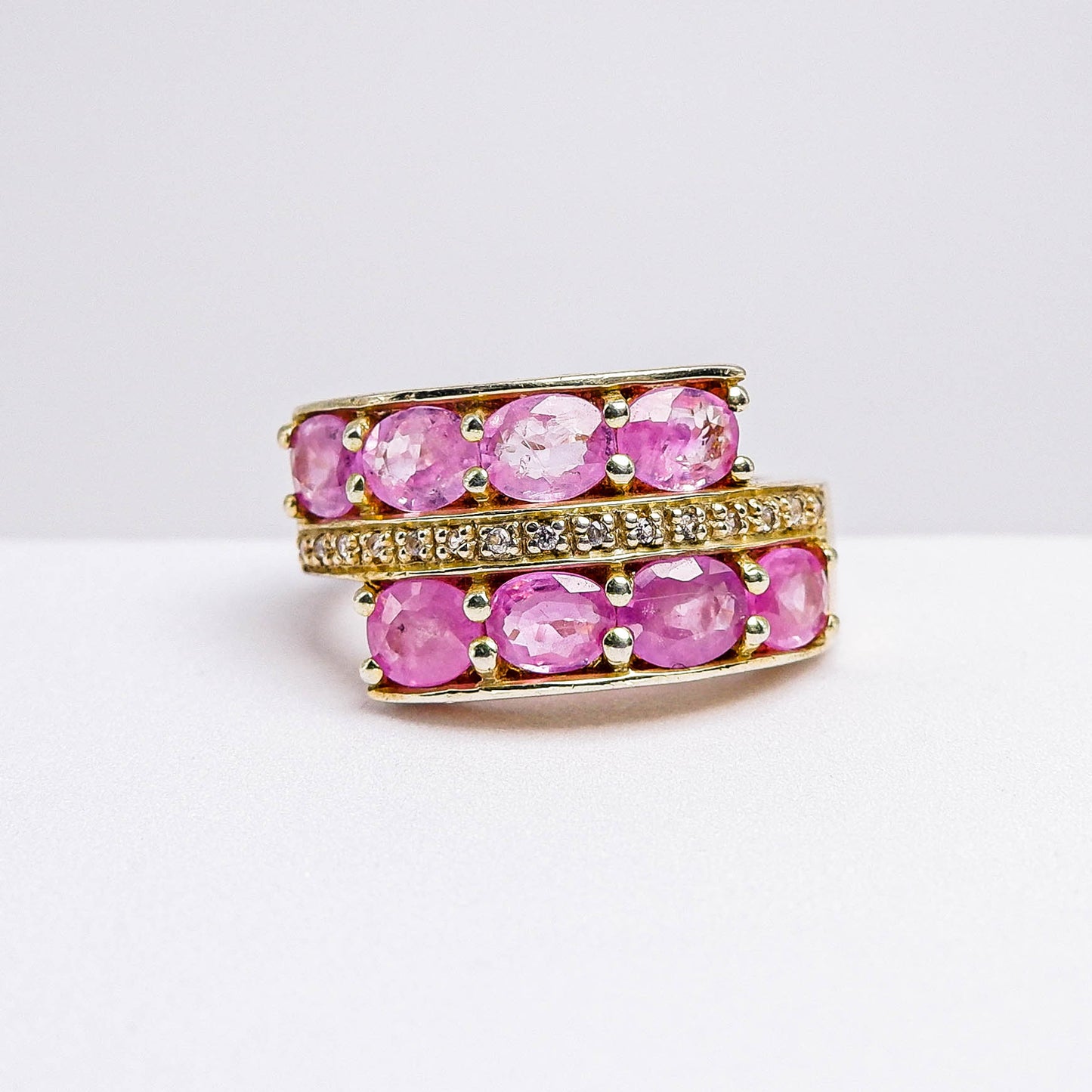 แหวนเงินแท้ 925 ฝังพลอย พิงค์แซฟไฟร์ (Pink Sapphire) + เซอร์คอน (Zircon)