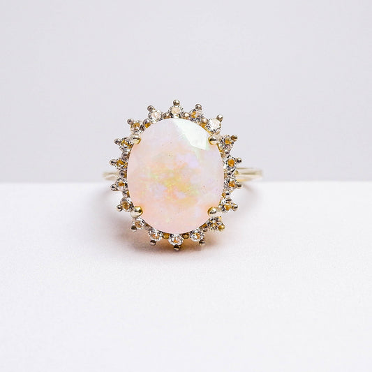 แหวนเงินแท้ 925 ฝังพลอย โอปอล (Opal) + ไวท์โทพาส (whitetopaz)