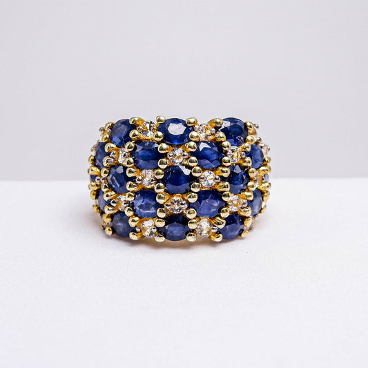 แหวนเงินแท้ 925 ฝังพลอย ไพลิน (Blue Sapphire) + ไวท์โทพาส (whitetopaz)