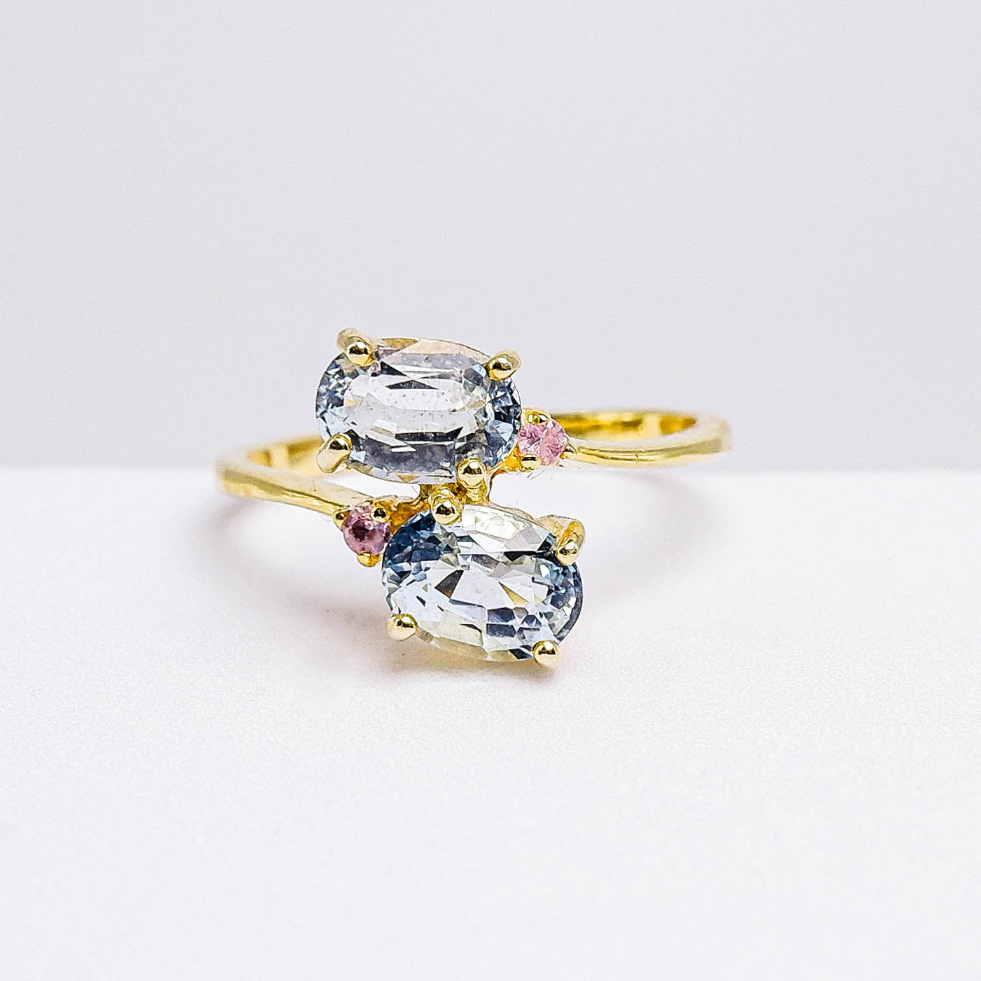 แหวนเงินแท้ 925 ฝังพลอย อความารีน (Aqua marin)+แฟนซีมาดา (Fancy Sapphire)