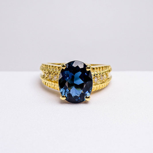 แหวนเงินแท้ 925 ฝังพลอย ลอนดอนบลู (London Blue) + เซอร์คอน (Zircon)