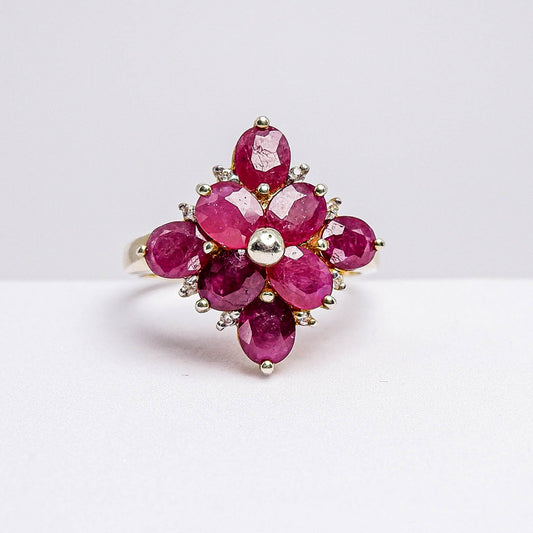 แหวนเงินแท้ 925 ฝังพลอย ทับทิม (Ruby) + เซอร์คอน (Zircon)