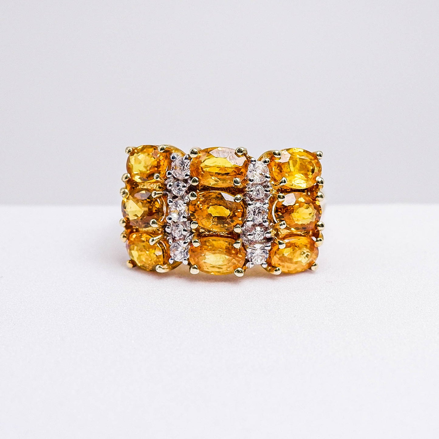 แหวนเงินแท้ 925 ฝังพลอย บุษราคัมบางกะจะ (Yellow Sapphire) + เซอร์คอน (Zircon)