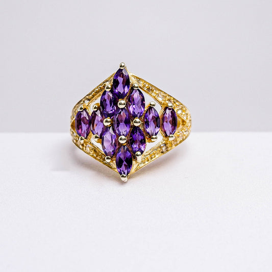 แหวนเงินแท้ 925 ฝังพลอย อเมทิสต์ (Amethyst) + ไวท์โทพาส (whitetopaz)