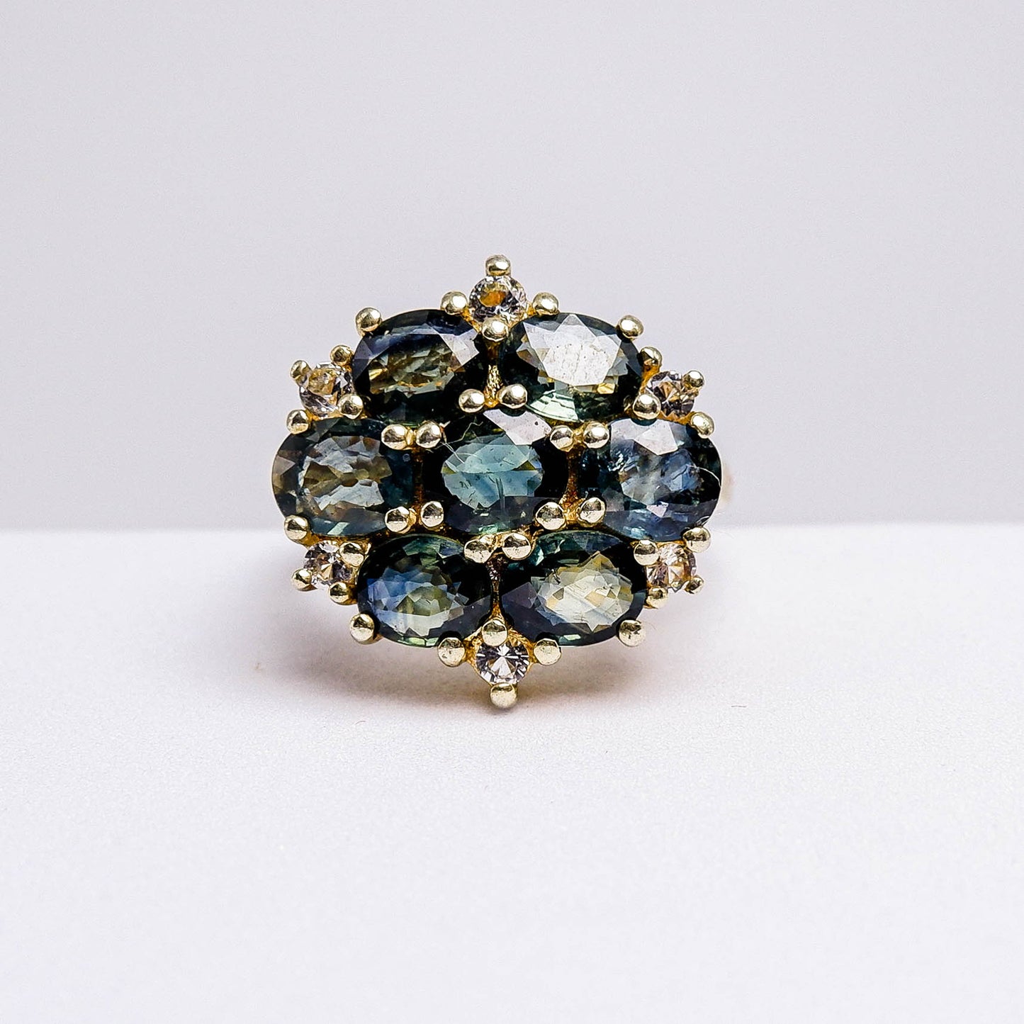 แหวนเงินแท้ 925 ฝังพลอย เขียวส่อง(green Sapphire) + ไวท์โทพาส(whitetopaz)