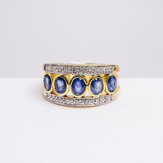 แหวนเงินแท้ 925 ฝังพลอย ไพลินมาบีร่า (Mabira Blue Sapphire) + เซอร์คอน (Zircon)