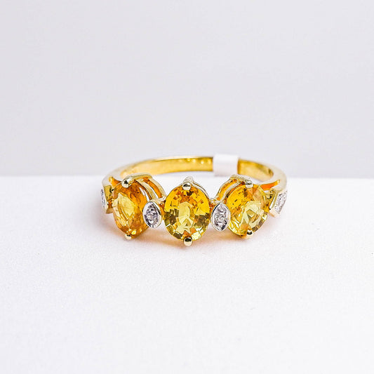แหวนเงินแท้ 925 ฝังพลอย บุษราคัมบางกะจะ (Yellow Sapphire) + เซอร์คอน (Zircon)