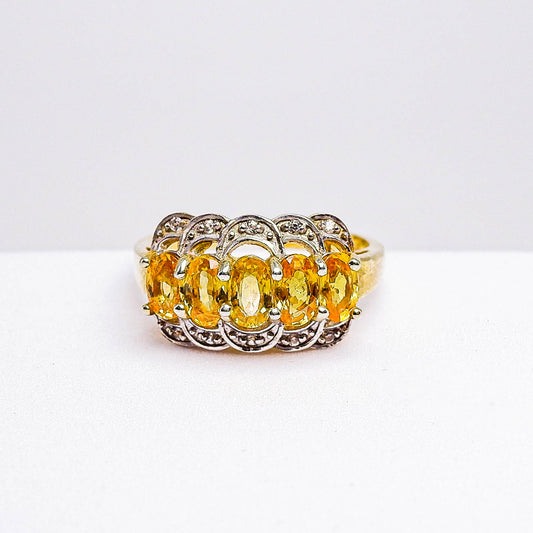 แหวนเงินแท้ 925 ฝังพลอย บุษราคัมบางกะจะ (Yellow Sapphire) + เซอร์คอน (Zircon)