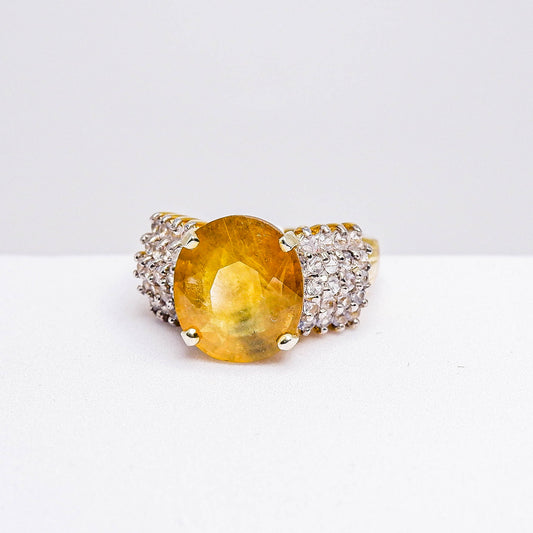 แหวนเงินแท้ 925 ฝังพลอย บุษราคัมบางกะจะ (Yellow Sapphire) + เซอร์คอน (Zircon)