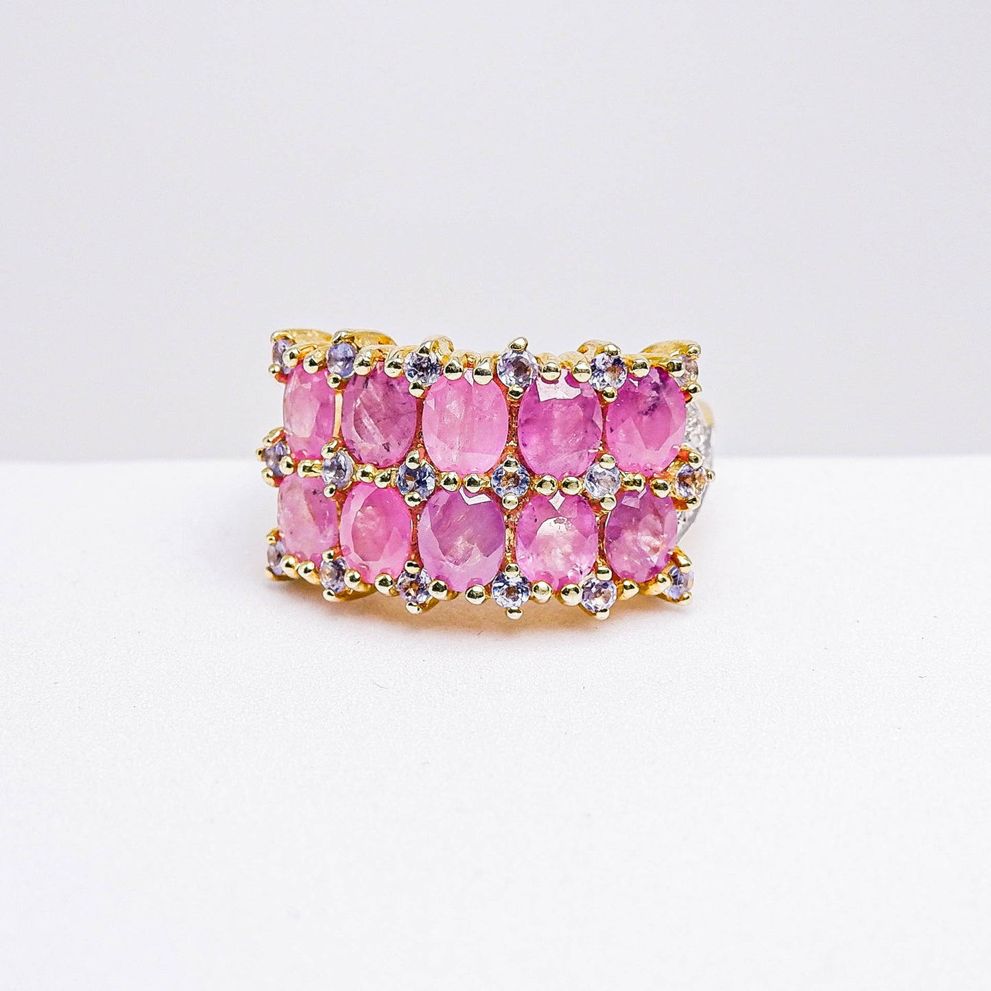 แหวนเงินแท้ 925 ฝังพลอย ทับทิมเวียดนาม (Vietnamese Ruby)+แทนซาไนท์(Tanzania Ruby)+ไวท์โทพาส(whitetopaz)