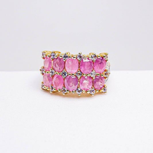 แหวนเงินแท้ 925 ฝังพลอย ทับทิมเวียดนาม (Vietnamese Ruby)+แทนซาไนท์(Tanzania Ruby)+ไวท์โทพาส(whitetopaz)