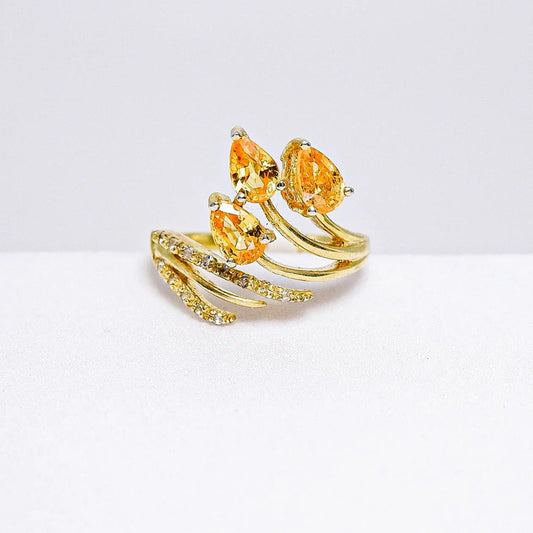 Thaigems แหวนเงินแท้ 925 ฝังพลอย บุษราคัมมาดา + ไวท์โทพาส - Thaigems